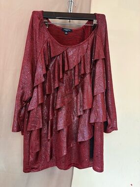 Notations Maroon Shimmery Ruffle Scoop Neck Tunic size XXXL